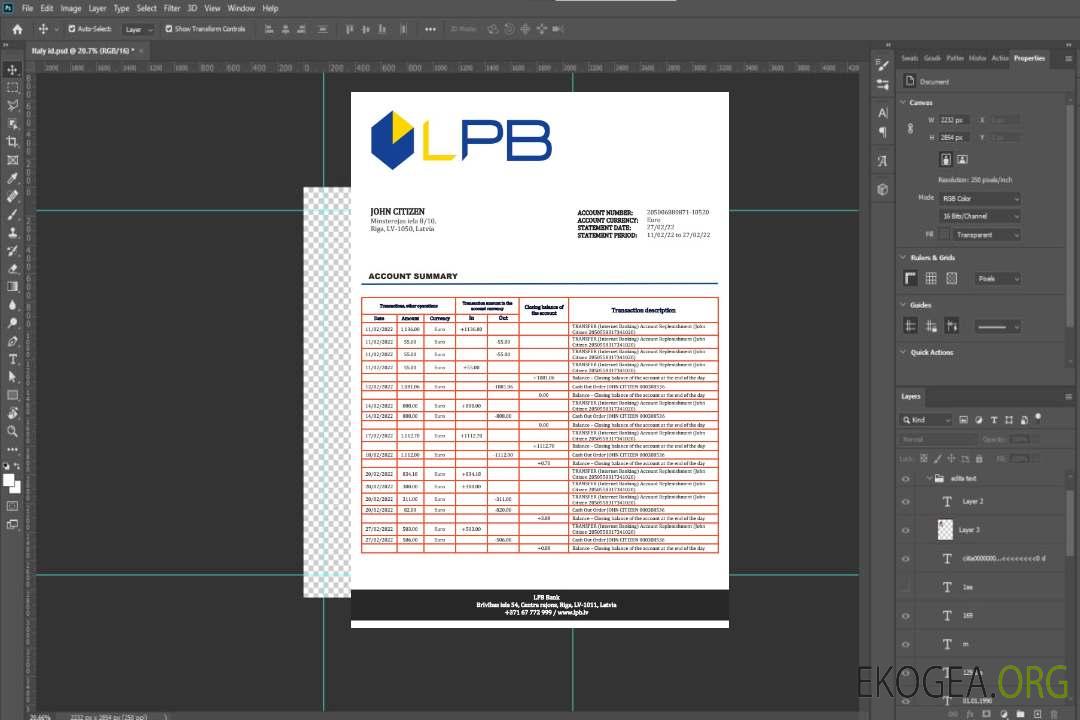 Relevé bancaire Lettonie LPB template
